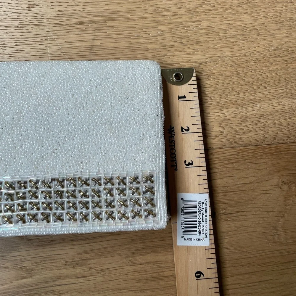 Vintage white beaded clutch with gold detail